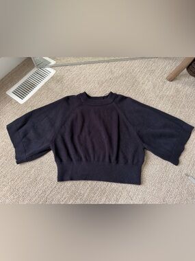 Zara Navy Short-Sleeve Knit Top
